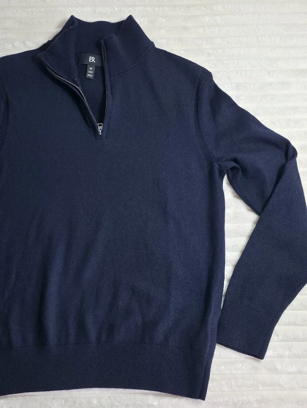 Banana Republic Men's Merino Wool Quarter-Zip Sweater, Navy, Medium 100% Wool